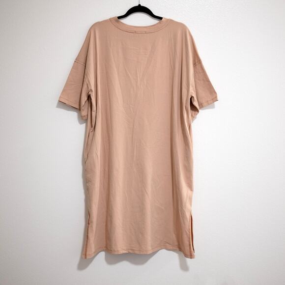 Dressed in Lala Cotton T-Shirt Dress Mocha Light Tan Oversized Pockets SZ M - Picture 3 of 6